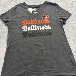 Baltimore Orioles MLB V-Neck Tshirt Womens Size L Gary By Majestic